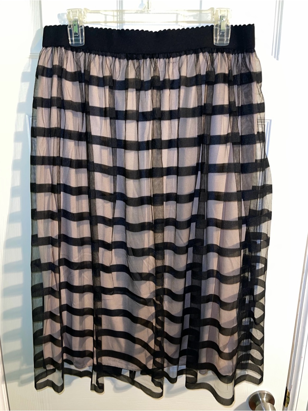 Black and Tan Striped Sheer Midi Skirt - Large